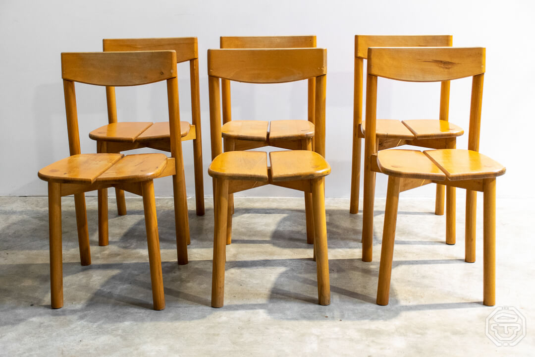 Set de six chaises de salle à manger en hêtre de Pierre Gautier