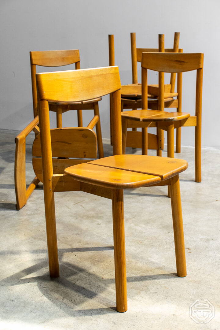 Set de six chaises de salle à manger en hêtre de Pierre Gautier Delaye  France 1960 – Grain de café